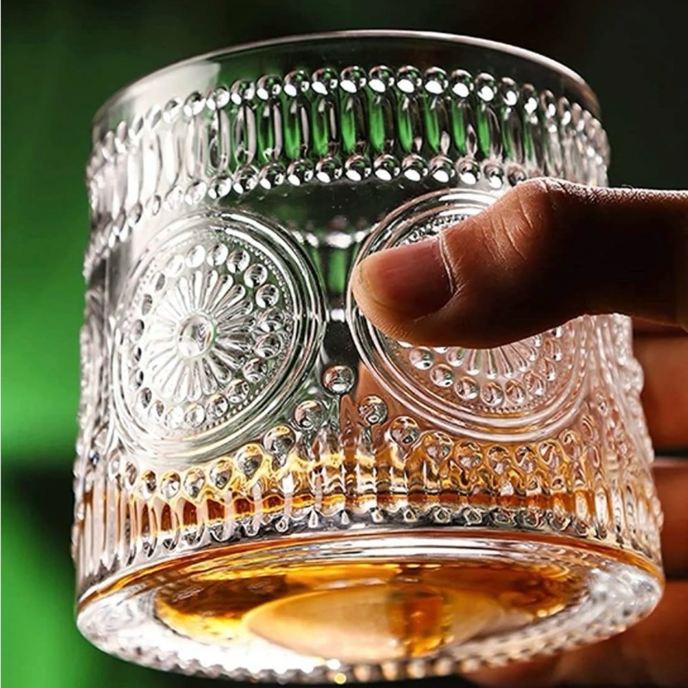 Elegant Clear Glass Rotating Whiskey Glass Tumblers (set of 2)